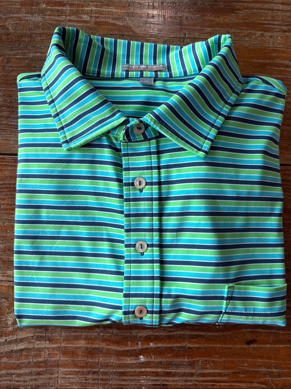 Peter Millar Blue Green Stripe Shangri-La Summer Comfort SS Polo Shirt Size XL